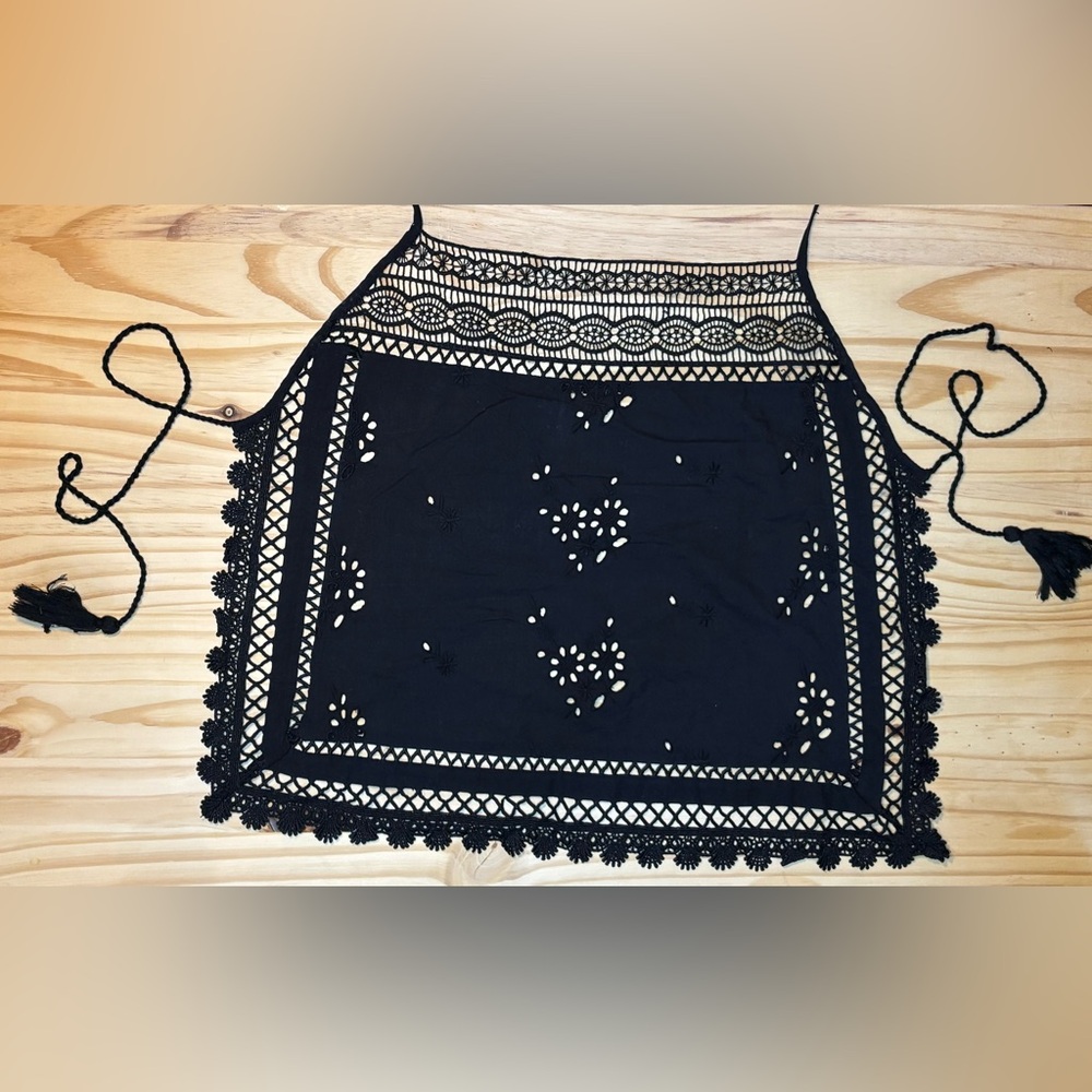 Free People Black Lace Trim Women's Spaghetti String Top - Picture 3 of 8